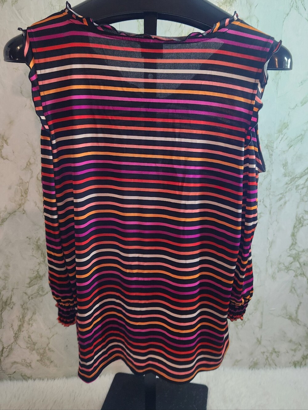 WORTHINGTON Cold Shoulder Striped Polyester Top - Picture 7 of 10